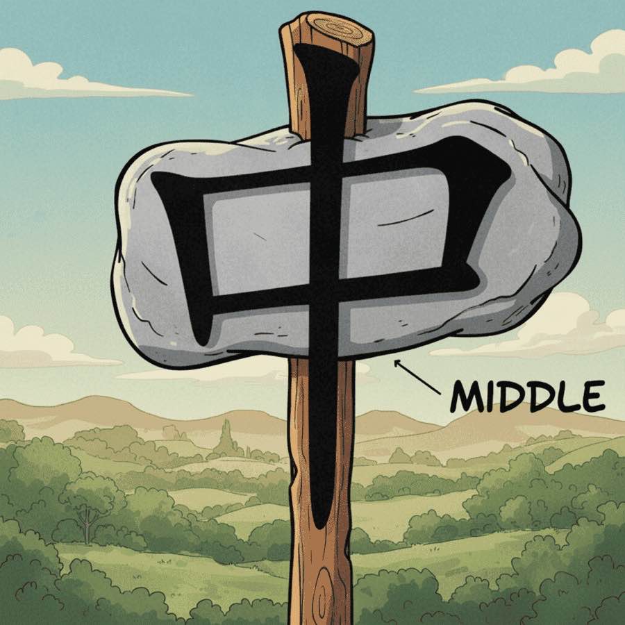 A stick through a rock in the middle