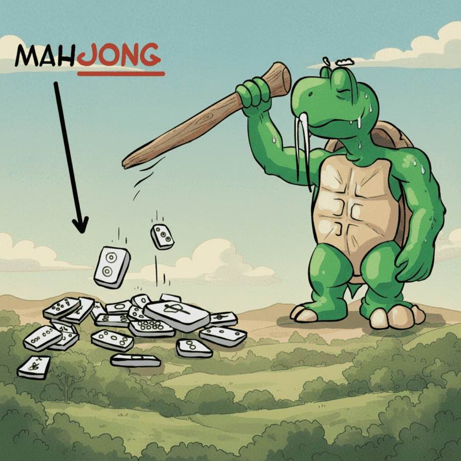 The Turtle smashing mahjong pieces